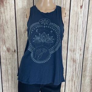 Lucky Brand “Lucky Lotus” Dark Blue Lotus Racerback Tank Top Size Small
